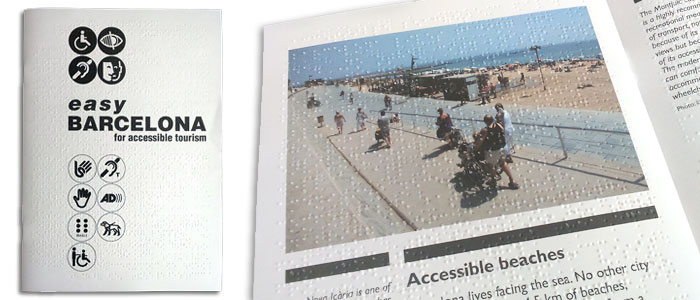 Fulletó en tinta i braille realitzat per a Turisme de Barcelona